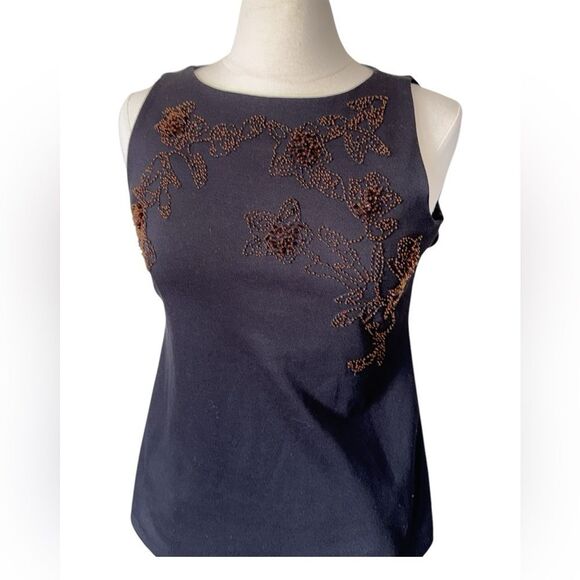 Ann Taylor Tops - Ann Taylor Women's Sleeveless Beaded Floral‎ Top Small Black Stretch